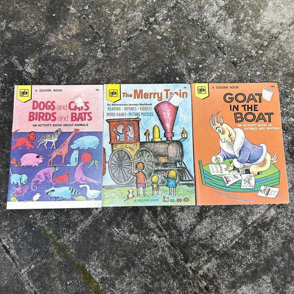 Vintage Golden Books Softcover Activity Workbook Lot Clean Unused 1970s